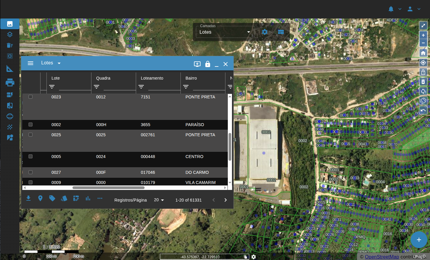 Interface da LP5 com visualização de dados territoriais em mapa
